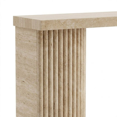 Honed Travertine Fluted Fireplace Mantel — detail