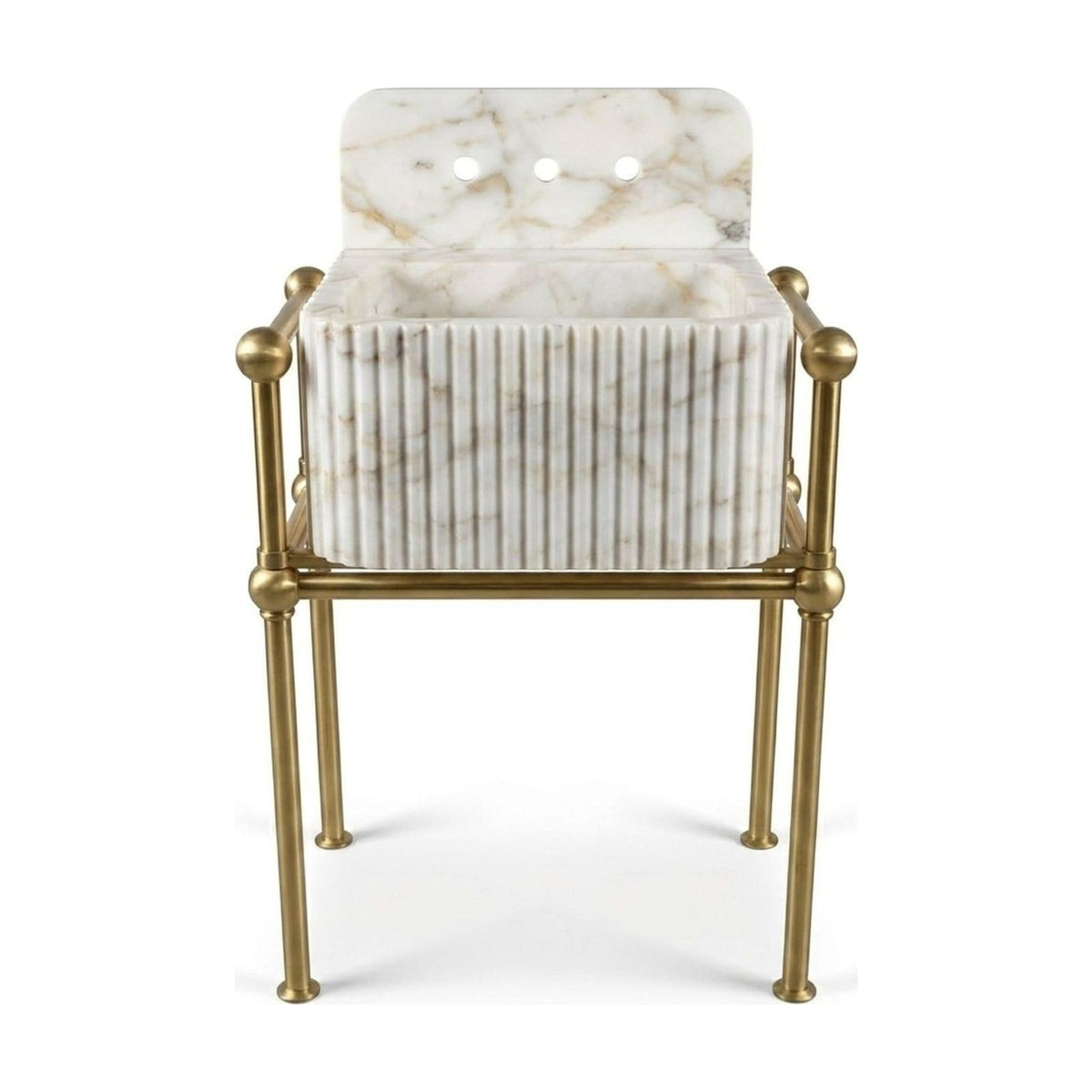 Calacatta Gold Fluted Marble Sink with Brass Stand and Backsplash — view 1