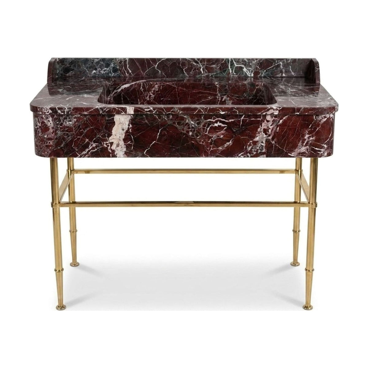 Rosso Levanto Honed Marble Sink with Brass Stand and Backsplash — view 1