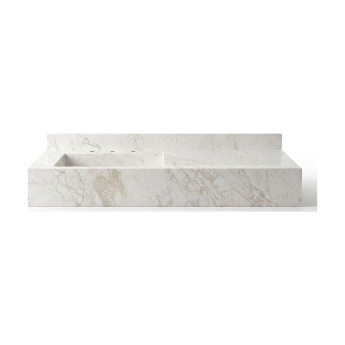 Polished Carrara Marble Integrated Sink with Backsplash — view 1