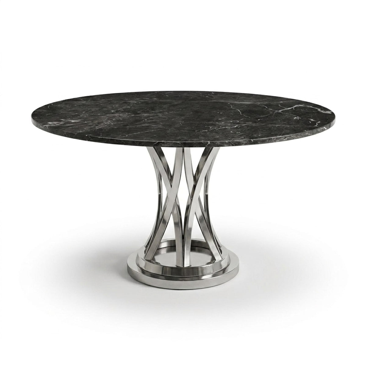 Pietra Notte Marble Round Table with Brushed Steel Base
