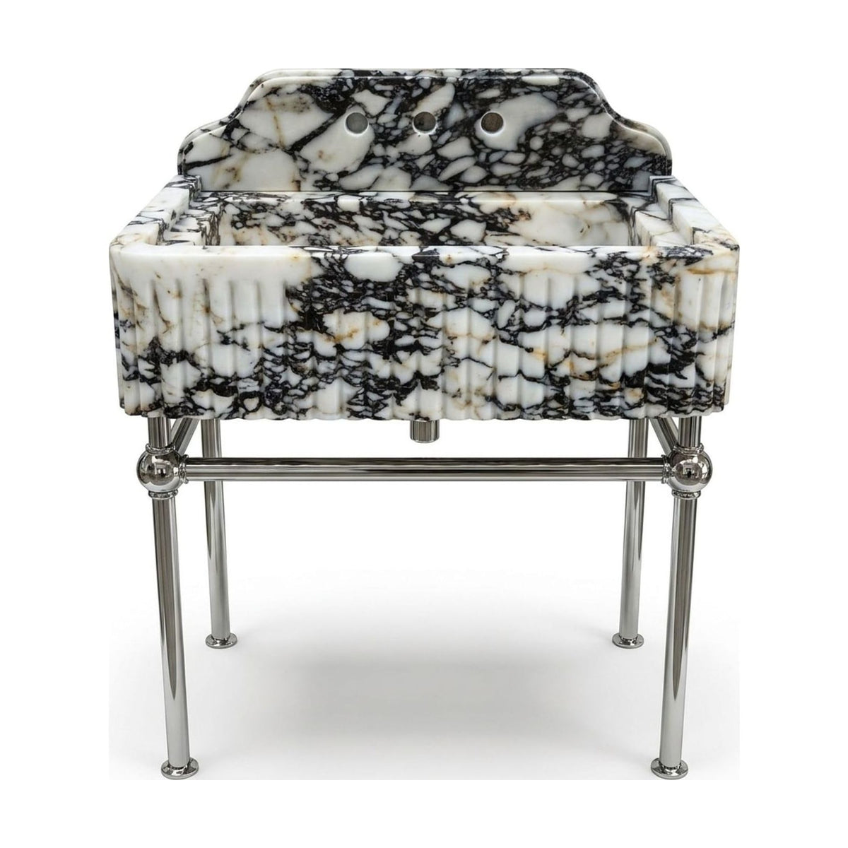 Calacatta Viola Fluted Marble Sink with Metal Stand and Backsplash — view 1