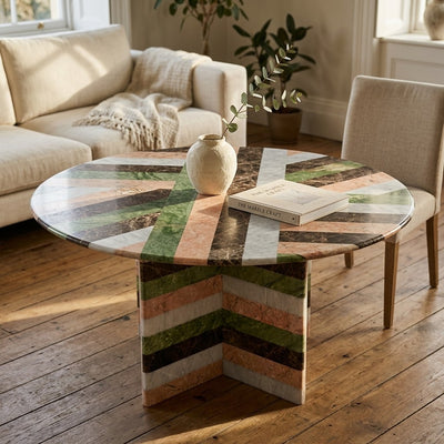 Multi-Color Striped Marble Round Table — premium