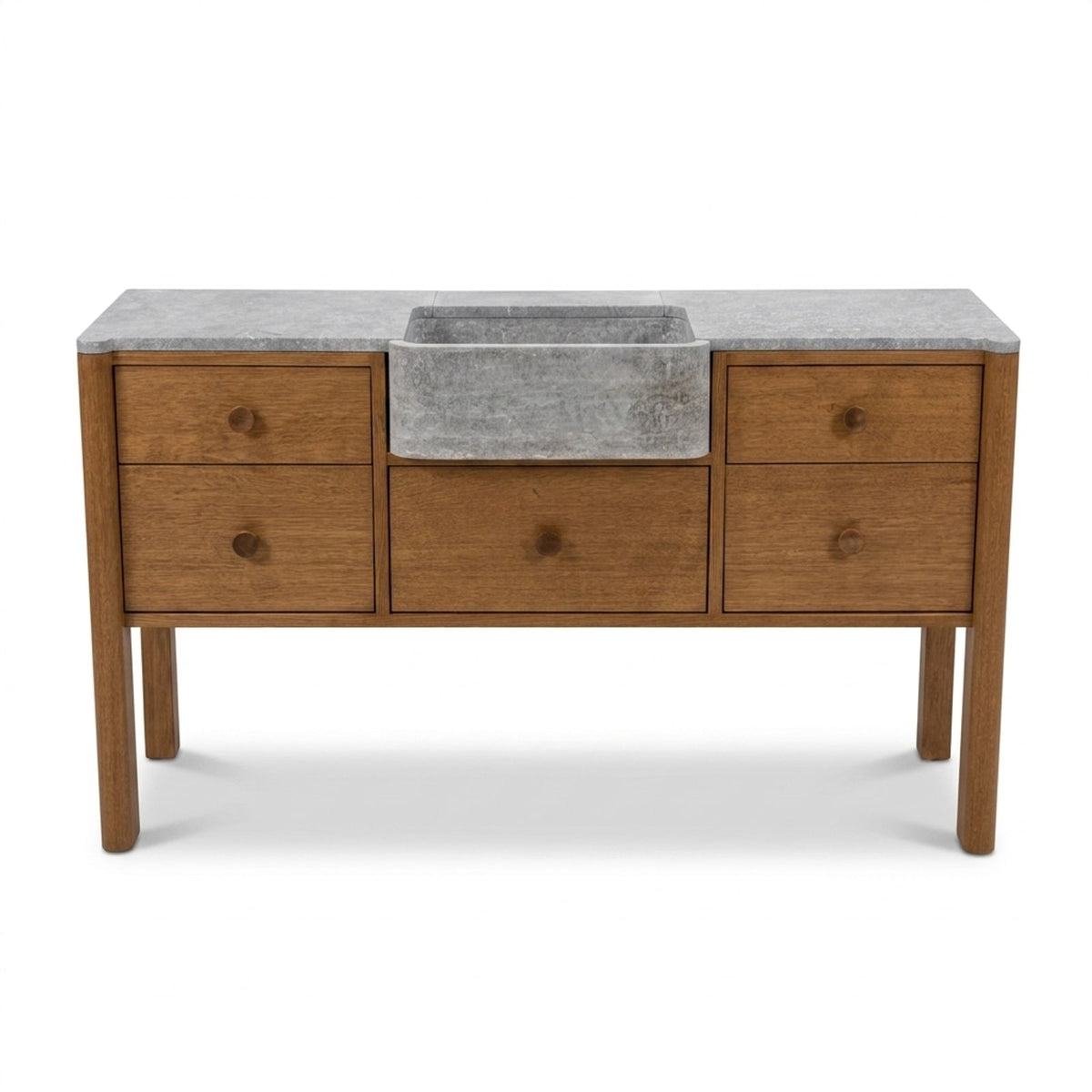 Travertine Marble Vanity with Wood Cabinet — view 1