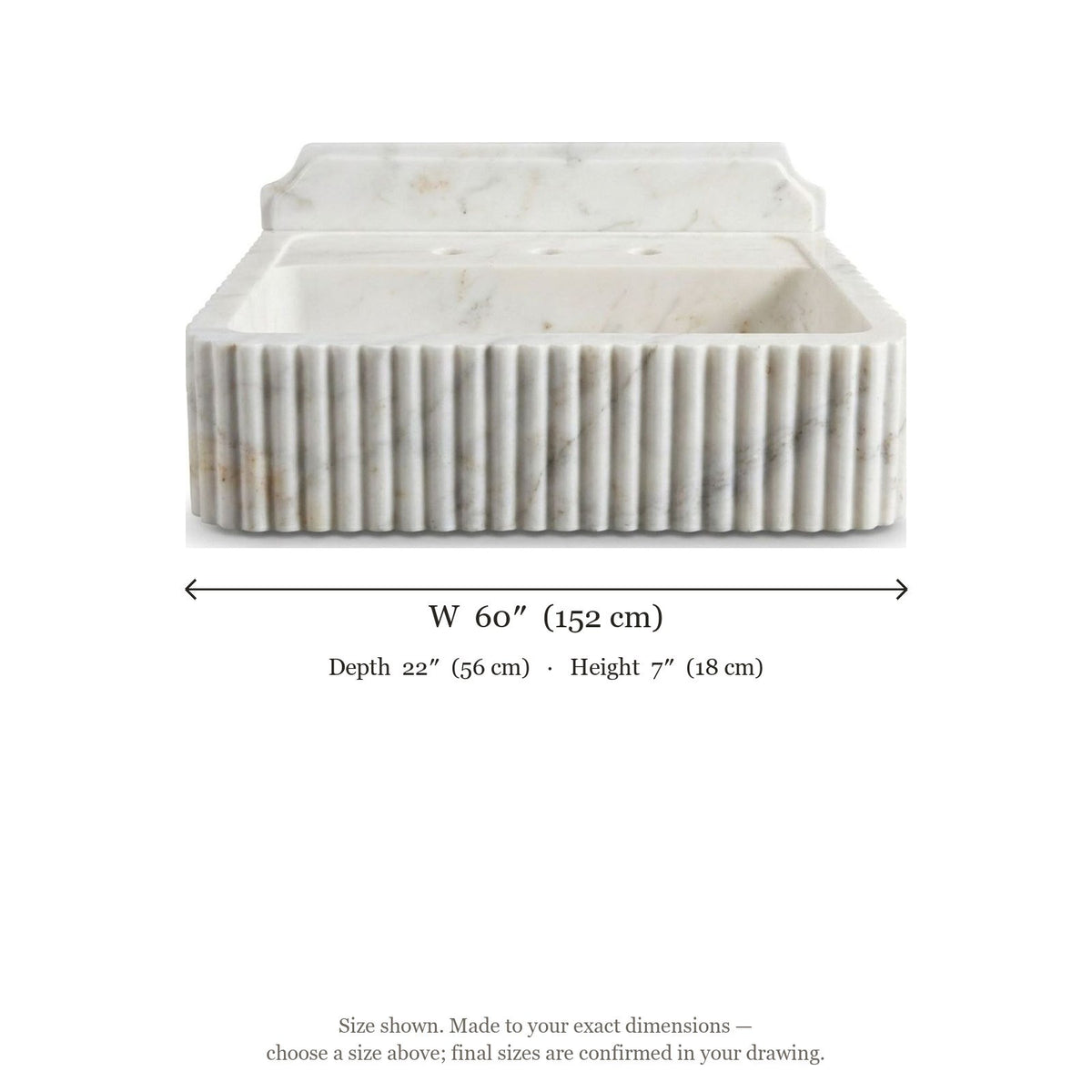 Carrara Fluted Marble Sink with Backsplash — dimensions — view 5