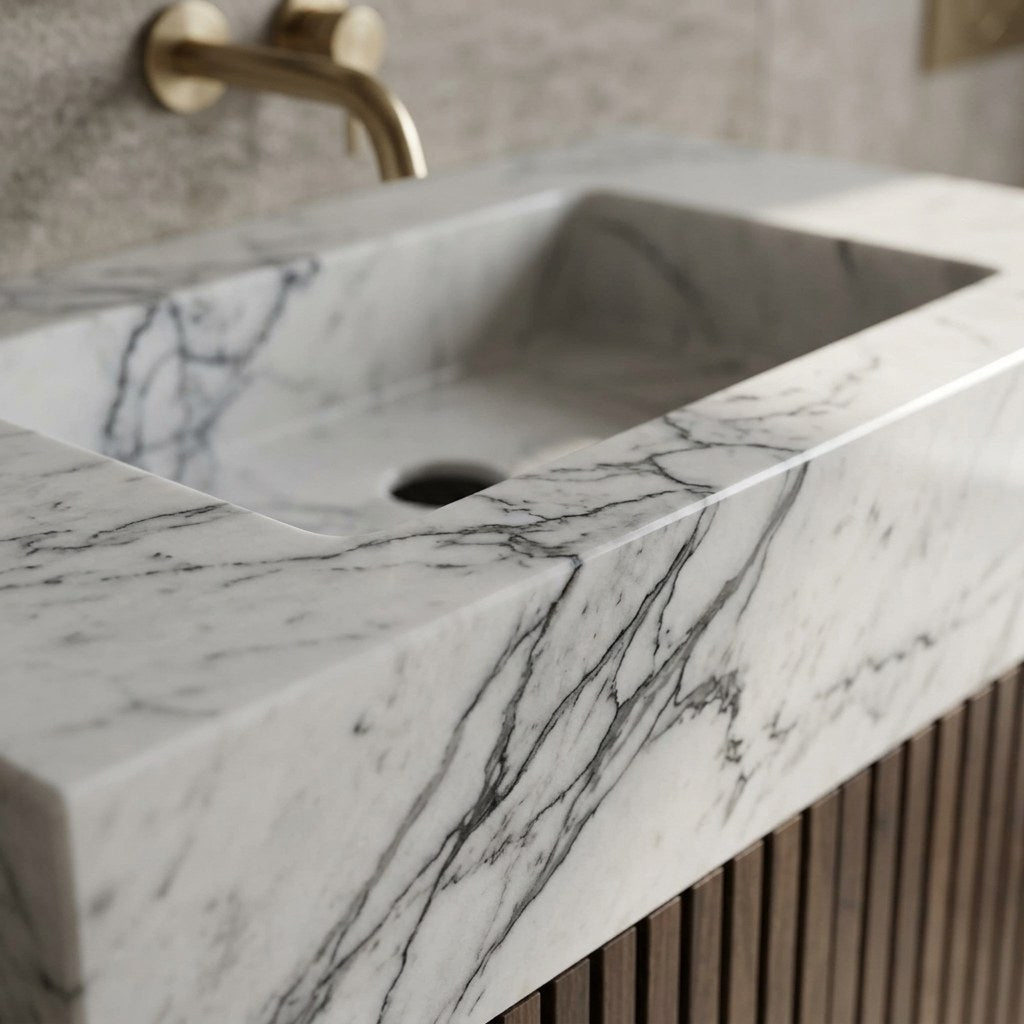 Carrara Marble Polished Vanity Sink — marble detail — view 3