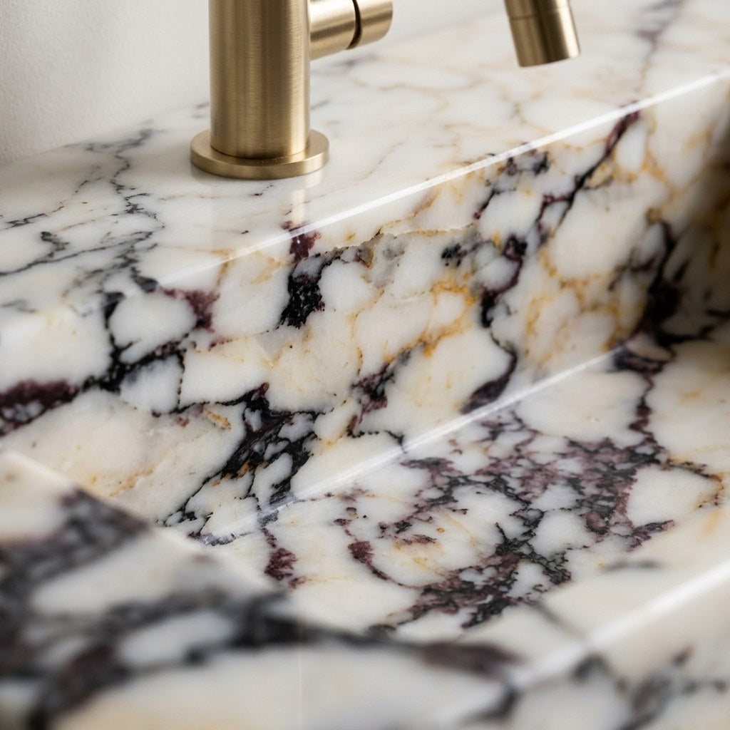 Calacatta Viola Rectangular Polished Marble Sink — marble detail — view 3