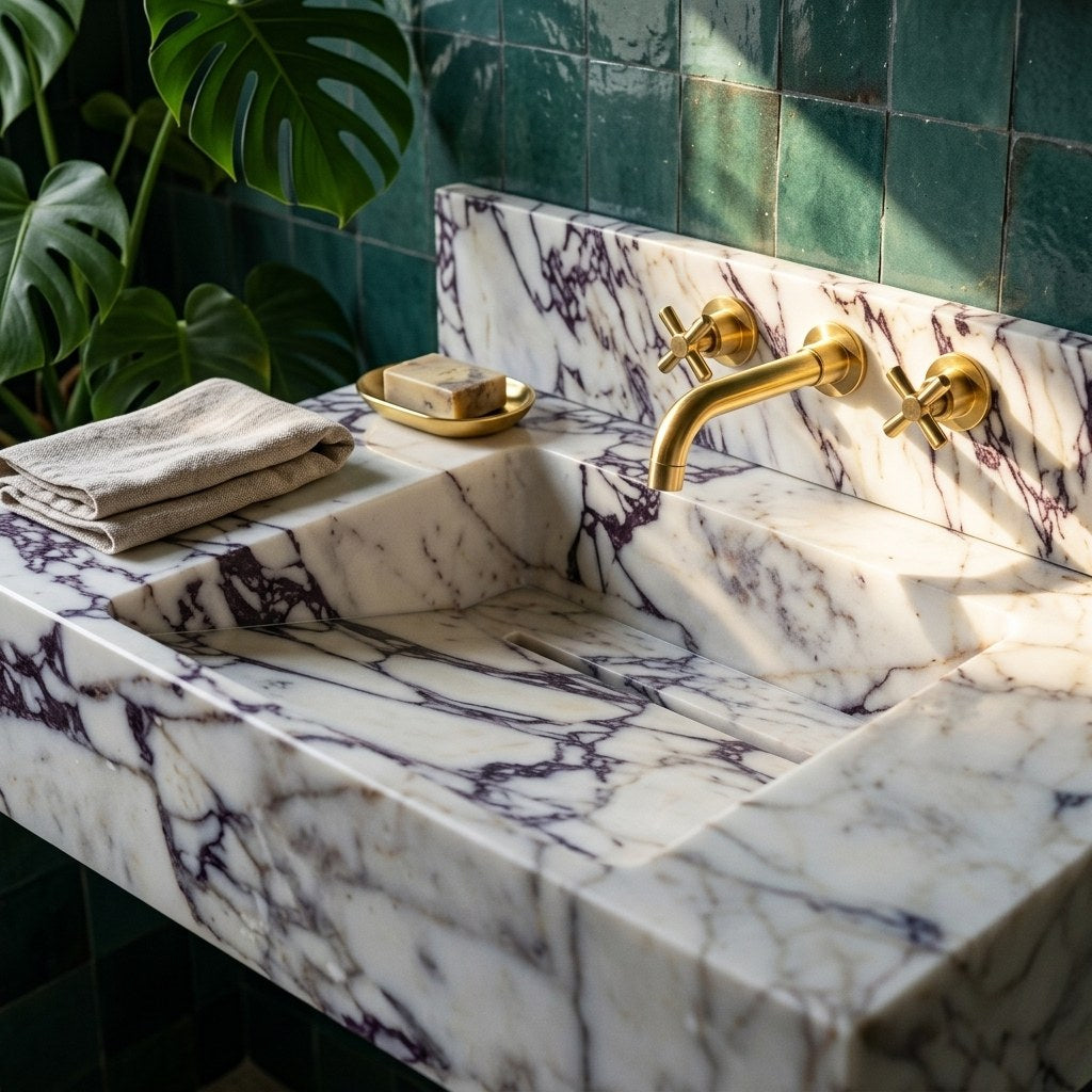 Calacatta Viola Marble Sink with Backsplash — premium — view 2