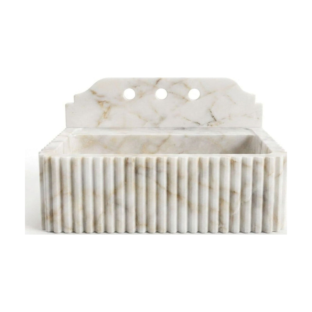 Calacatta Gold Fluted Marble Sink with Backsplash — view 1