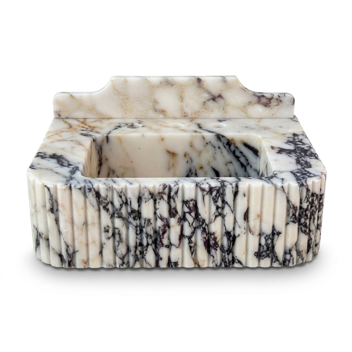 Calacatta Viola Fluted Marble Sink with Champagne Gold Stand — view 1