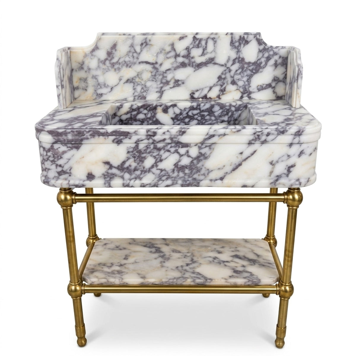 Calacatta Viola Marble Sink with Brass Stand and Backsplash — view 1