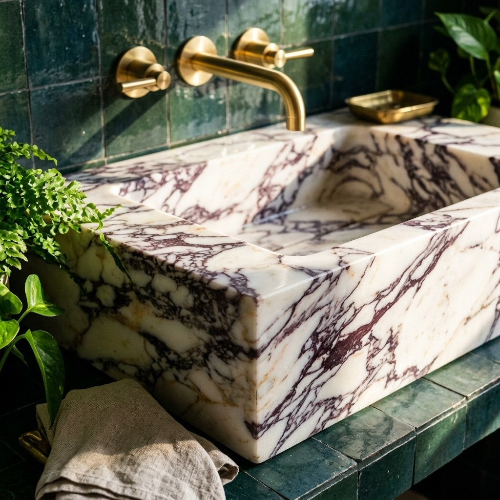 Calacatta Viola Polished Marble Rectangular Vessel Sink — premium — view 2