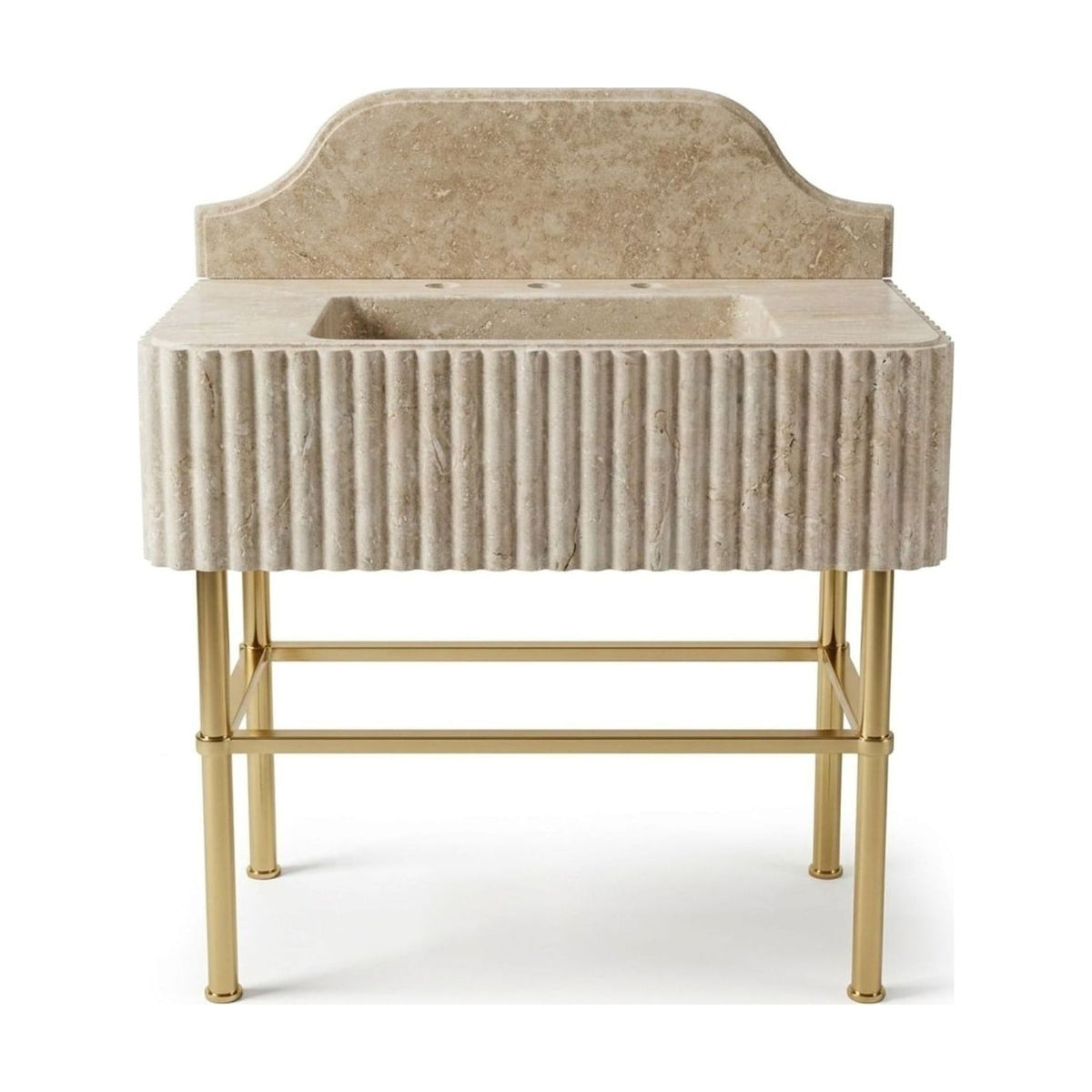 Travertine Fluted Console Sink with Brass Stand — view 1