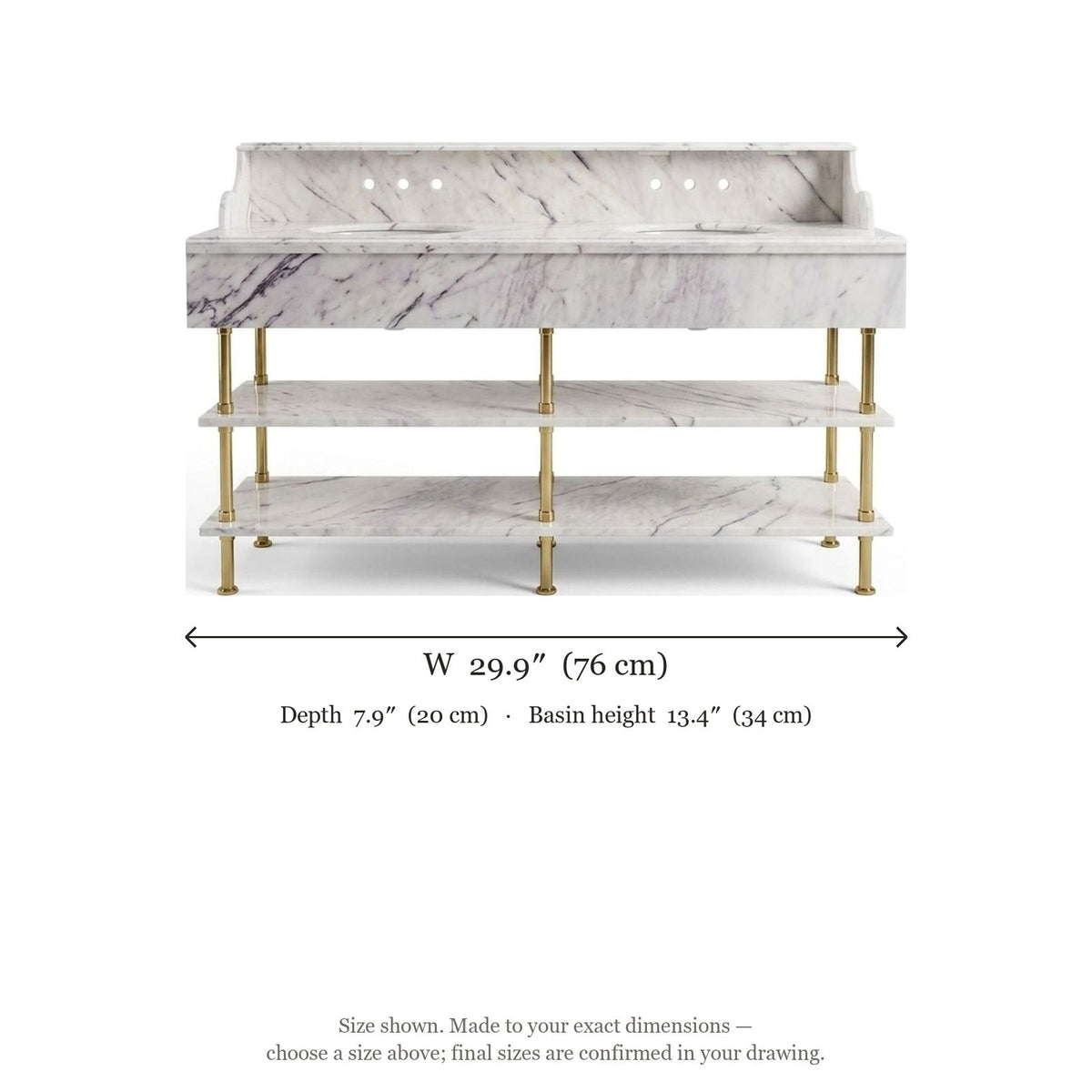 Lilac Marble Sink with Brass Stand and Backsplash — dimensions — view 3