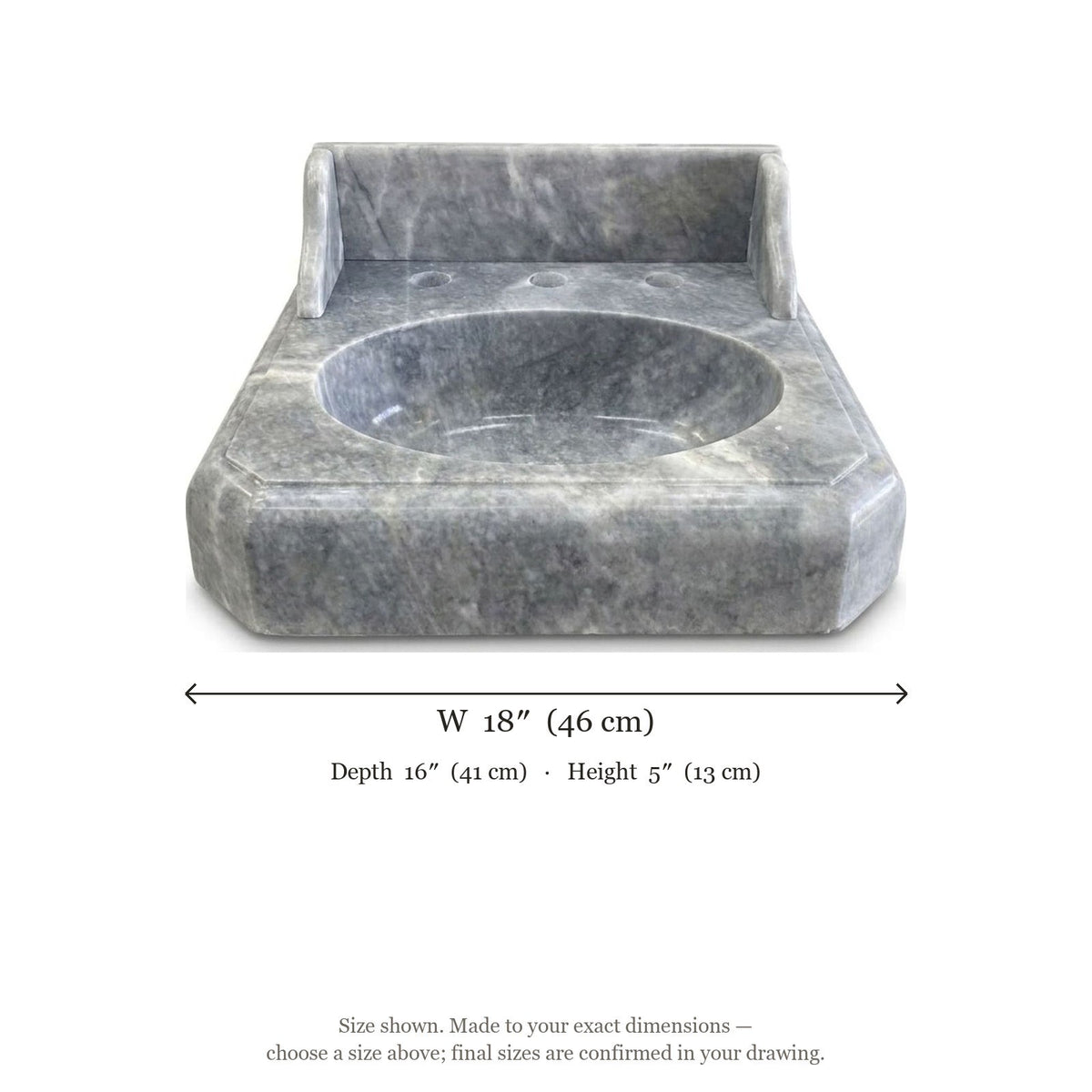 Grey Marble Sink with Integrated Backsplash — dimensions — view 5