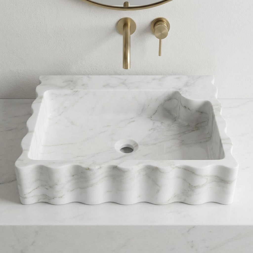 Carrara Fluted Marble Rectangular Vessel Sink — detail — view 4