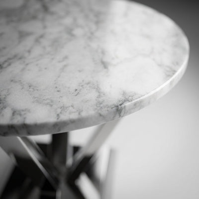 Carrara Marble Round Table with Brushed Steel Base — marble detail
