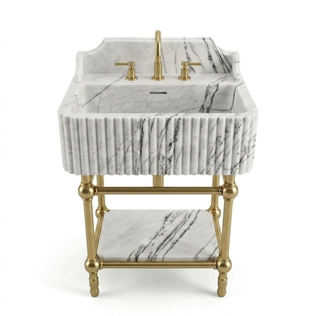 Lilac Fluted Marble Sink with Champagne Gold Stand — detail — view 4
