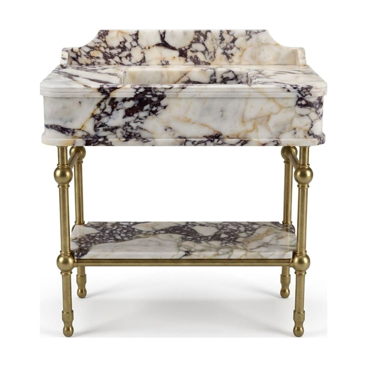 Calacatta Viola Polished Marble Sink with Brass Gold Stand — view 1