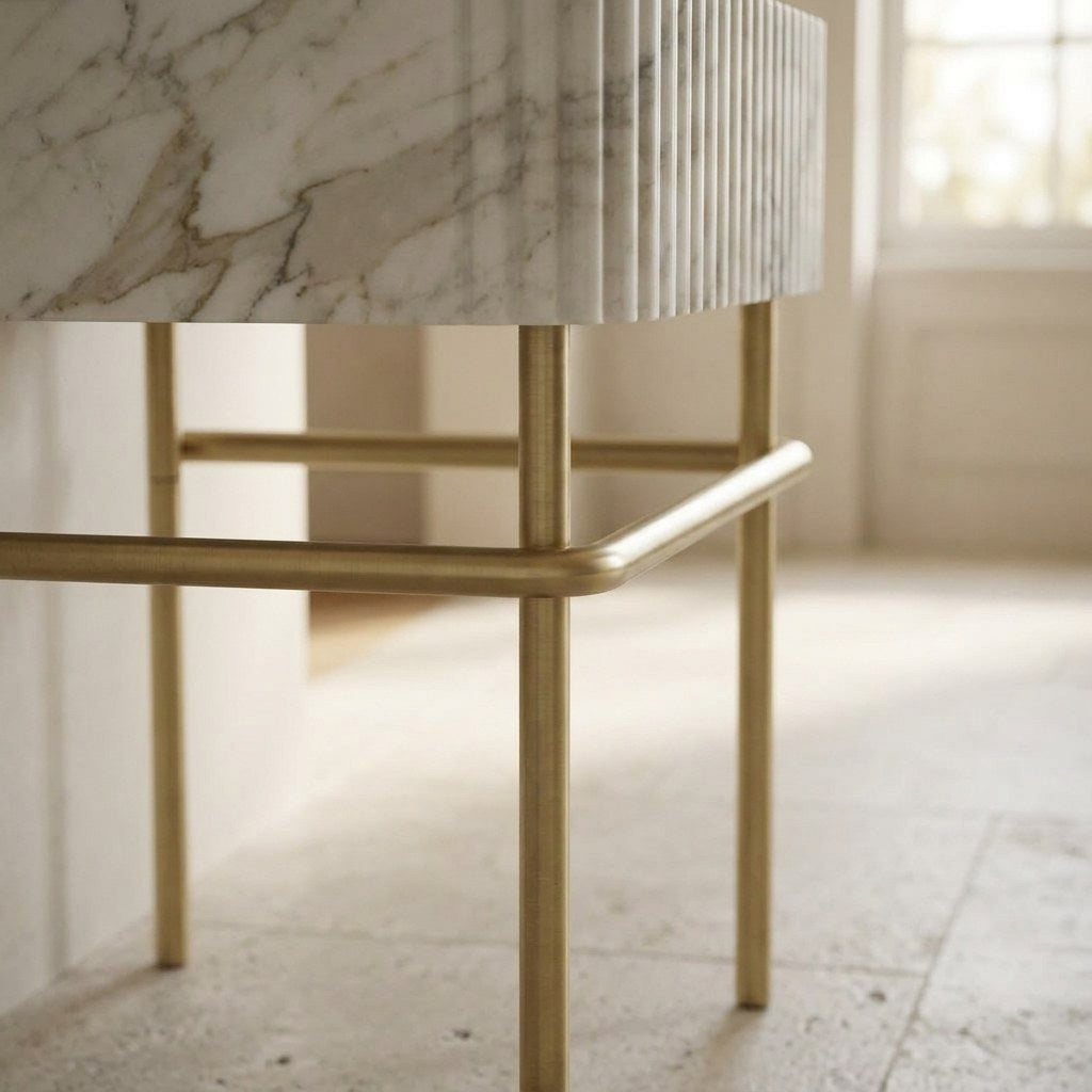 Calacatta Gold Fluted Marble Sink with Brass Stand — detail — view 4