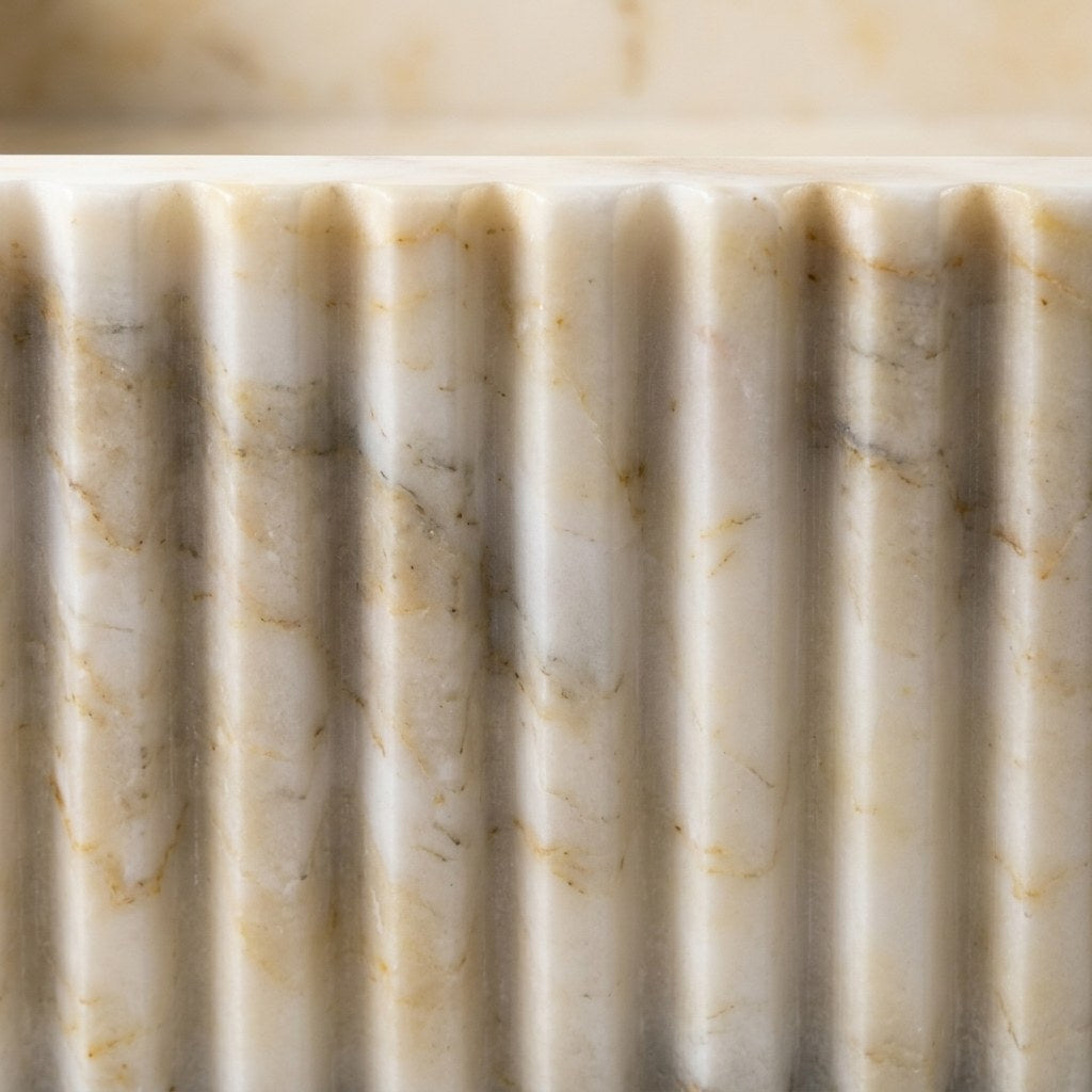 Calacatta Gold Fluted Marble Vessel Sink — marble detail — view 3