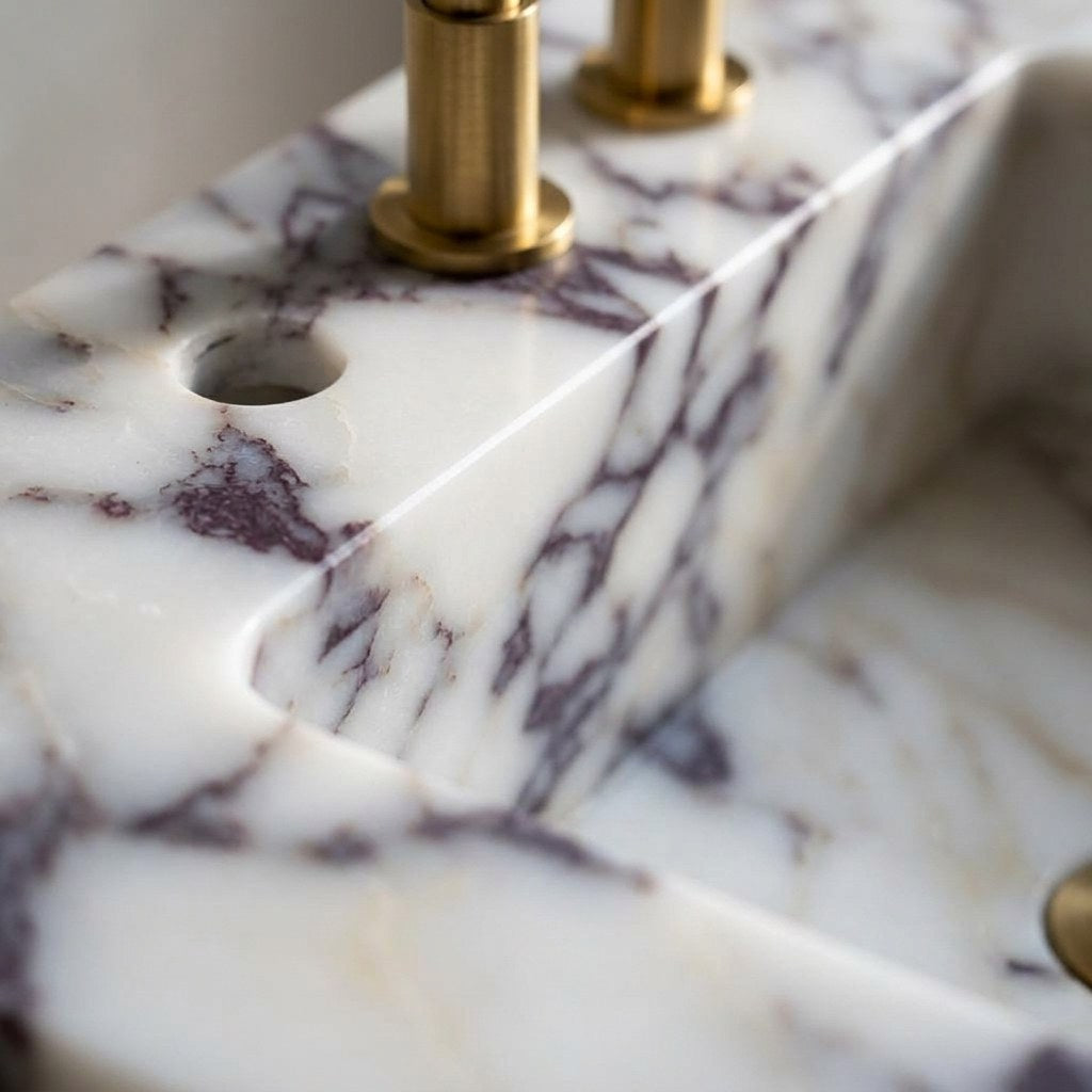 Calacatta Viola Honed Marble Sink with 3 Faucet Holes — marble detail — view 3