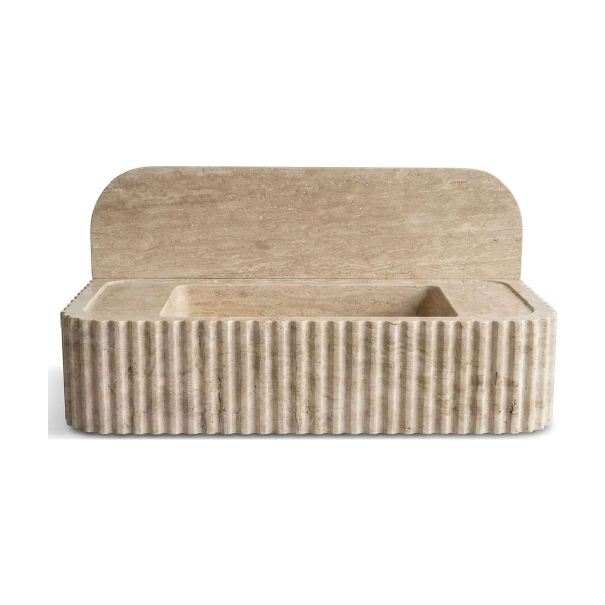 Polished Travertine Fluted Sink with Backsplash — view 1