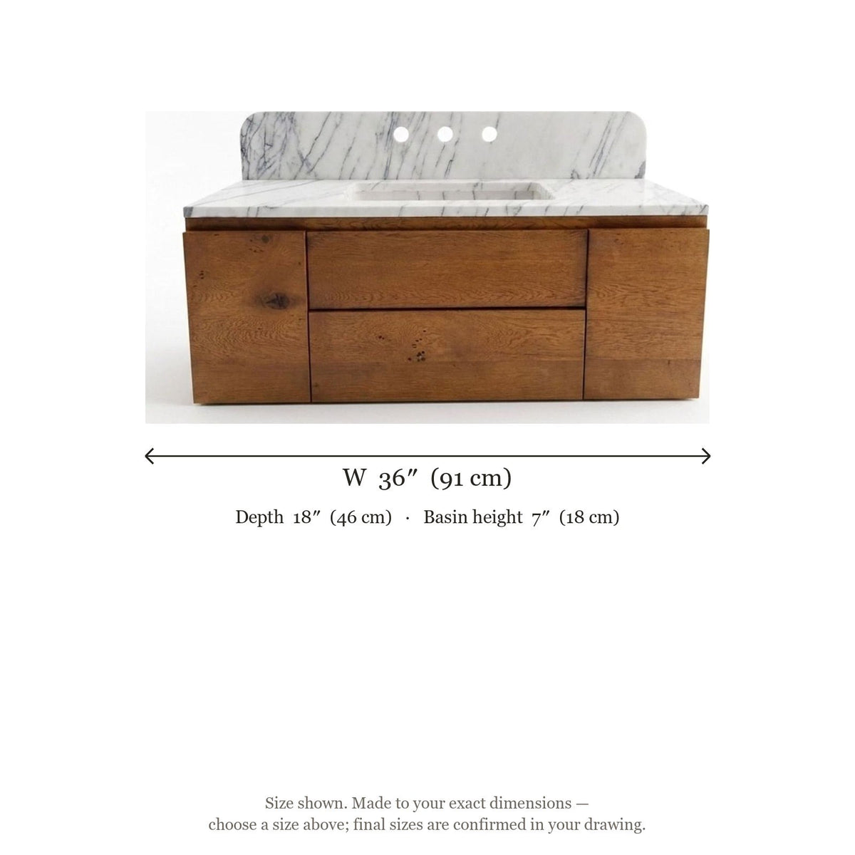 Lilac Marble Vanity with Wood Cabinet — dimensions — view 4
