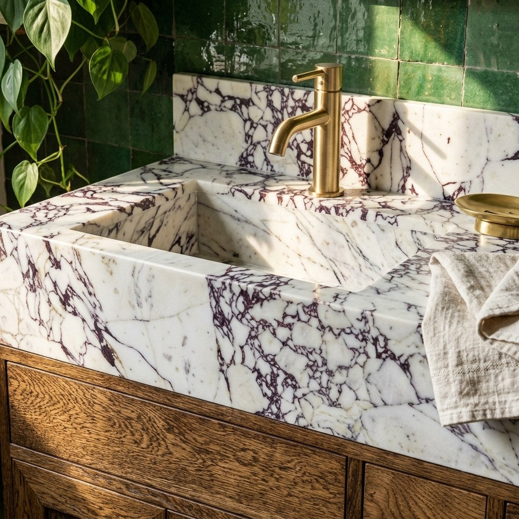 Calacatta Viola Marble Vanity with Backsplash — premium — view 2