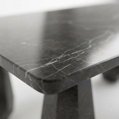 Pietra Notte Polished Marble Table with Brushed Steel — marble detail