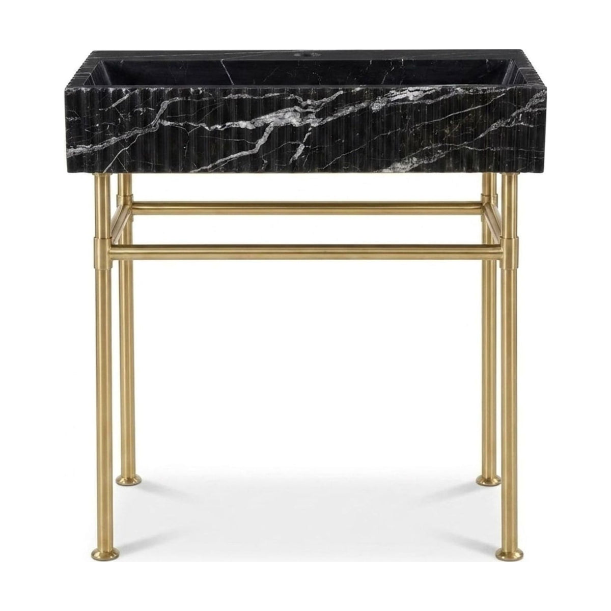 Nero Marquina Fluted Marble Sink with Metal Stand — view 1