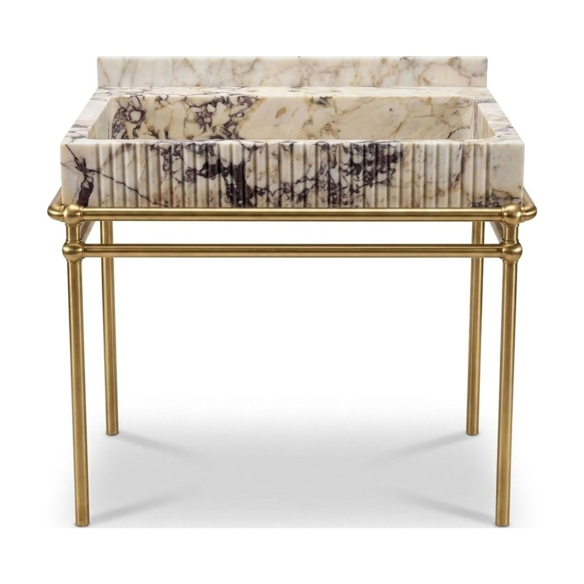 Calacatta Viola Fluted Marble Sink with Brass Stand — view 1