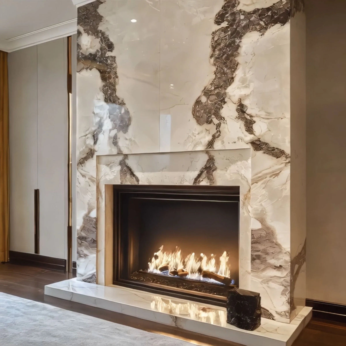 Marble Fireplace Mantel With Full Height Marble Surround