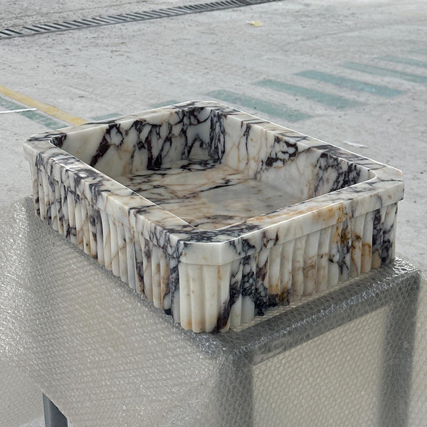 Calacatta Viola Marble Wall Sink – Fluted Floating Basin for Modern Bathrooms M6S50