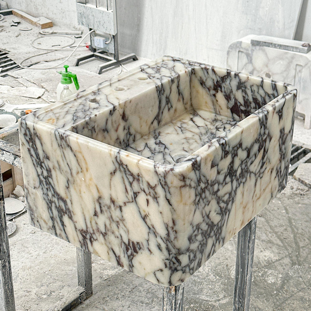 Calacatta Viola Marble Sink – Compact Rectangular Stone Basin for Powder Rooms and Natural Stone Vanity Tops M6S55 — view 1