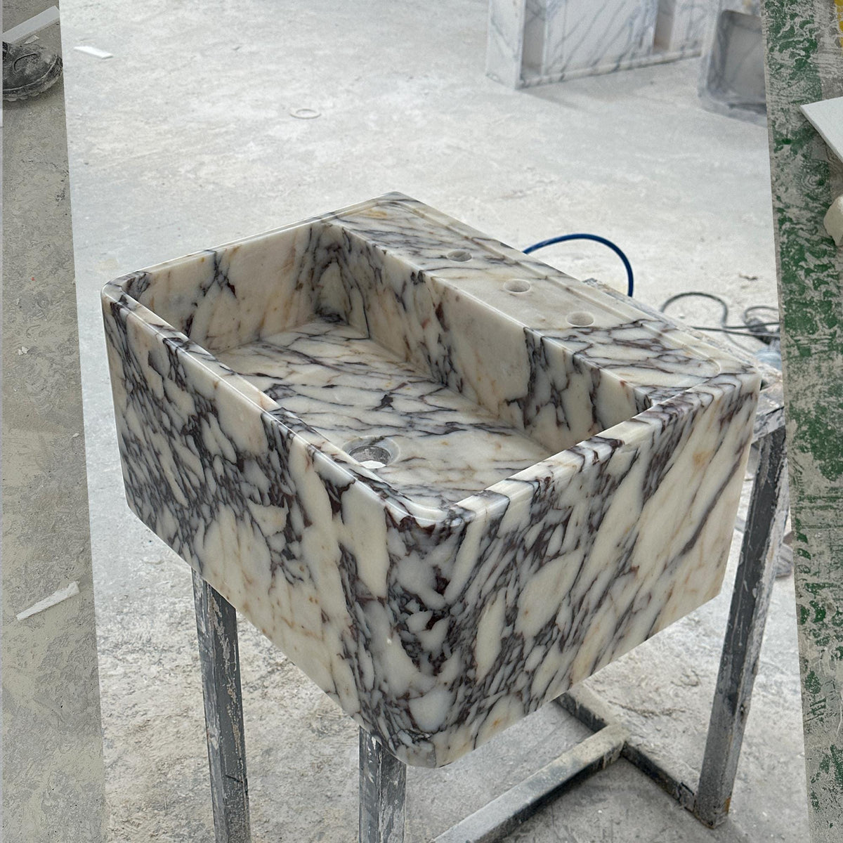Calacatta Viola Marble Sink – Compact Rectangular Stone Basin for Powder Rooms and Natural Stone Vanity Tops M6S55 — view 2