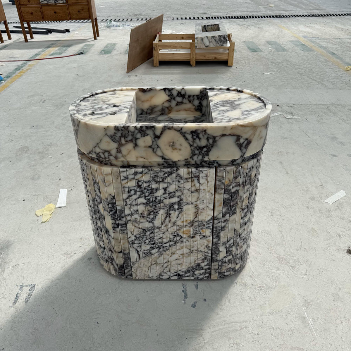 Calacatta Viola Marble Sink Cabinet – Full Stone Bathroom Vanity with Fluted Oval Basin for Luxury Interiors M6F010 — view 4