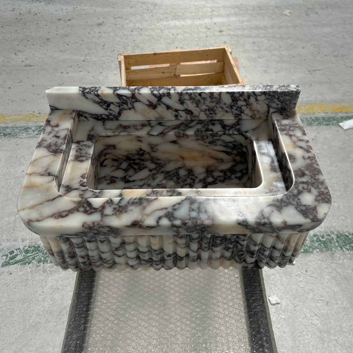 Calacatta Viola Marble Sink with Backsplash – Fluted Stone Vessel for Luxury Bathrooms and Designer Vanities M6S44 — view 2