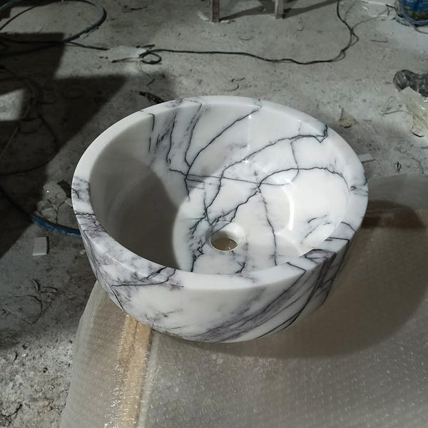 Round Marble Sink Bowl – Carrara Natural Stone Basin for Bathroom Vanity, Powder Room M6S020