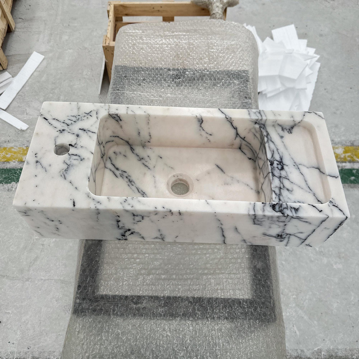 Small Lilac Marble Sink – Rectangular Vessel Design for Wall Mount or Compact Powder Room Vanity Use M6S32 — view 3