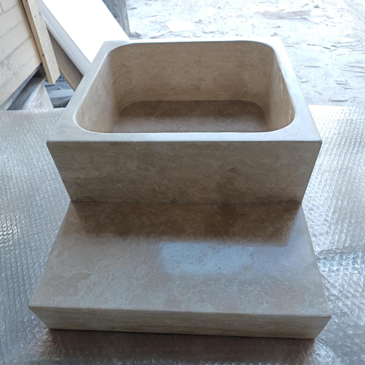 Travertine Countertop Sink with Shelf – Modern Stone Vanity for Minimalist Spaces M6S39 — view 4