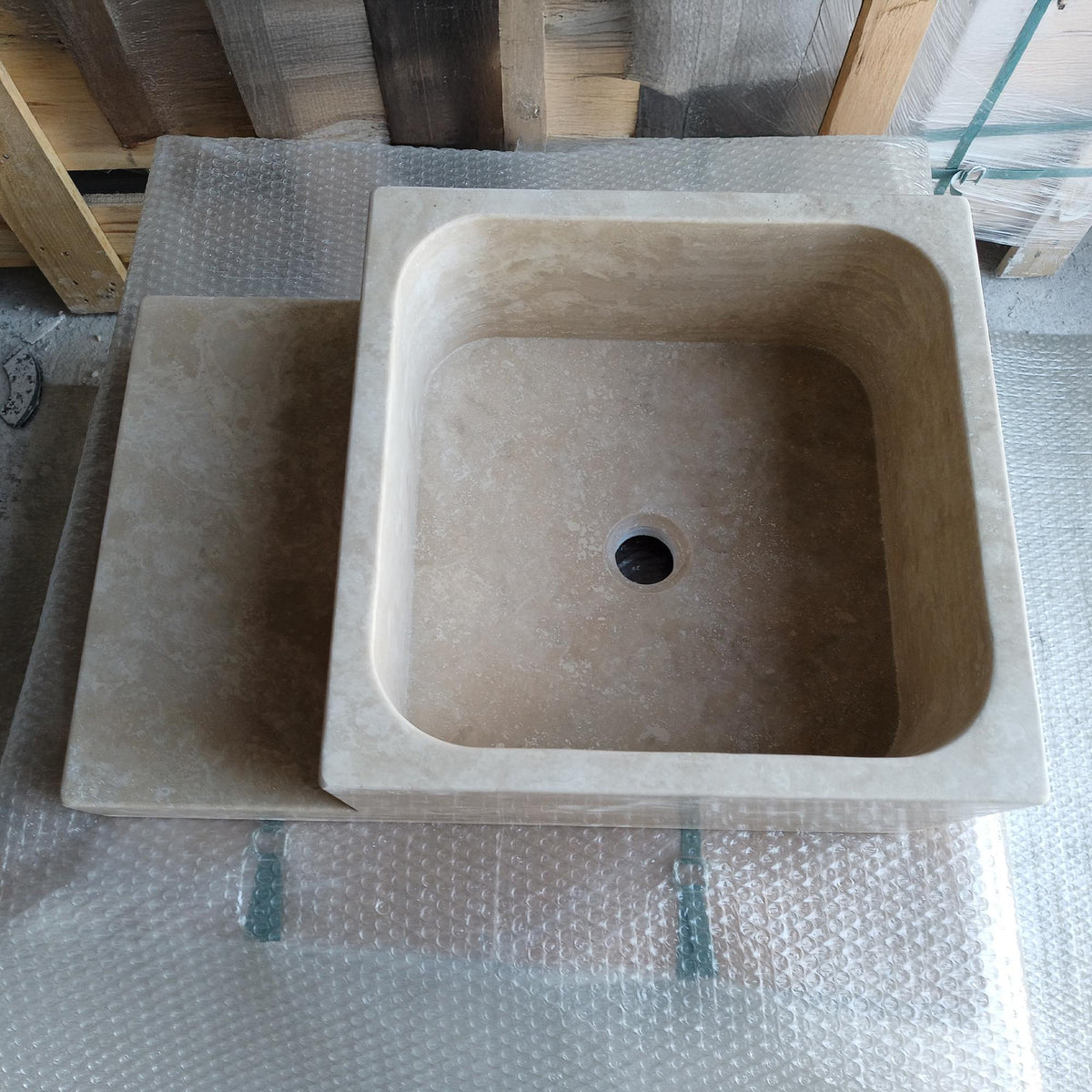 Travertine Countertop Sink with Shelf – Modern Stone Vanity for Minimalist Spaces M6S39 — view 3