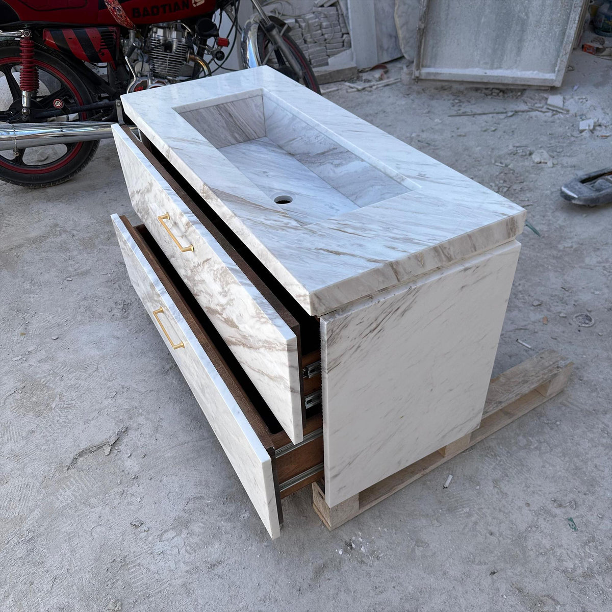 Luxury Marble Bathroom Vanity with Integrated Sink and Gold Handles – Customizable Stone Cabinet for Modern Interiors M6F29 — view 5