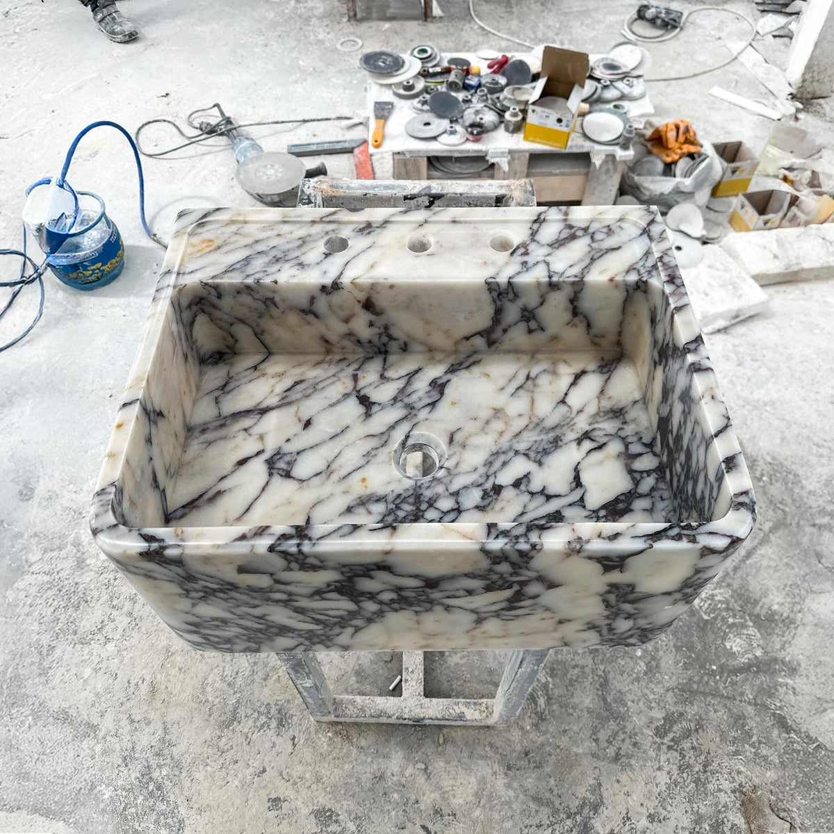 Calacatta Viola Marble Sink – Compact Rectangular Stone Basin for Powder Rooms and Natural Stone Vanity Tops M6S55 — view 4