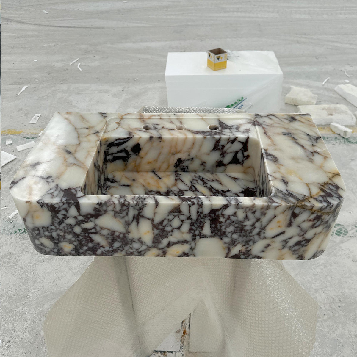 Calacatta Viola Marble Sink – Rectangular Polished Block Design for Luxury Countertop Vanities M6S37 — view 3