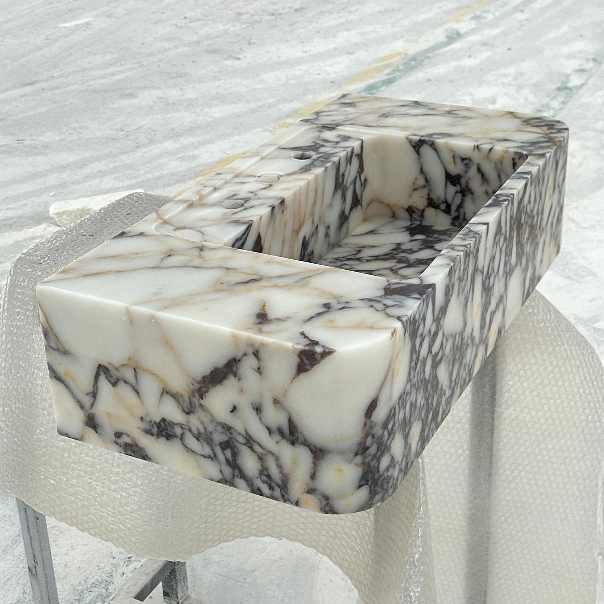 Calacatta Viola Marble Sink – Rectangular Polished Block Design for Luxury Countertop Vanities M6S37 — view 1