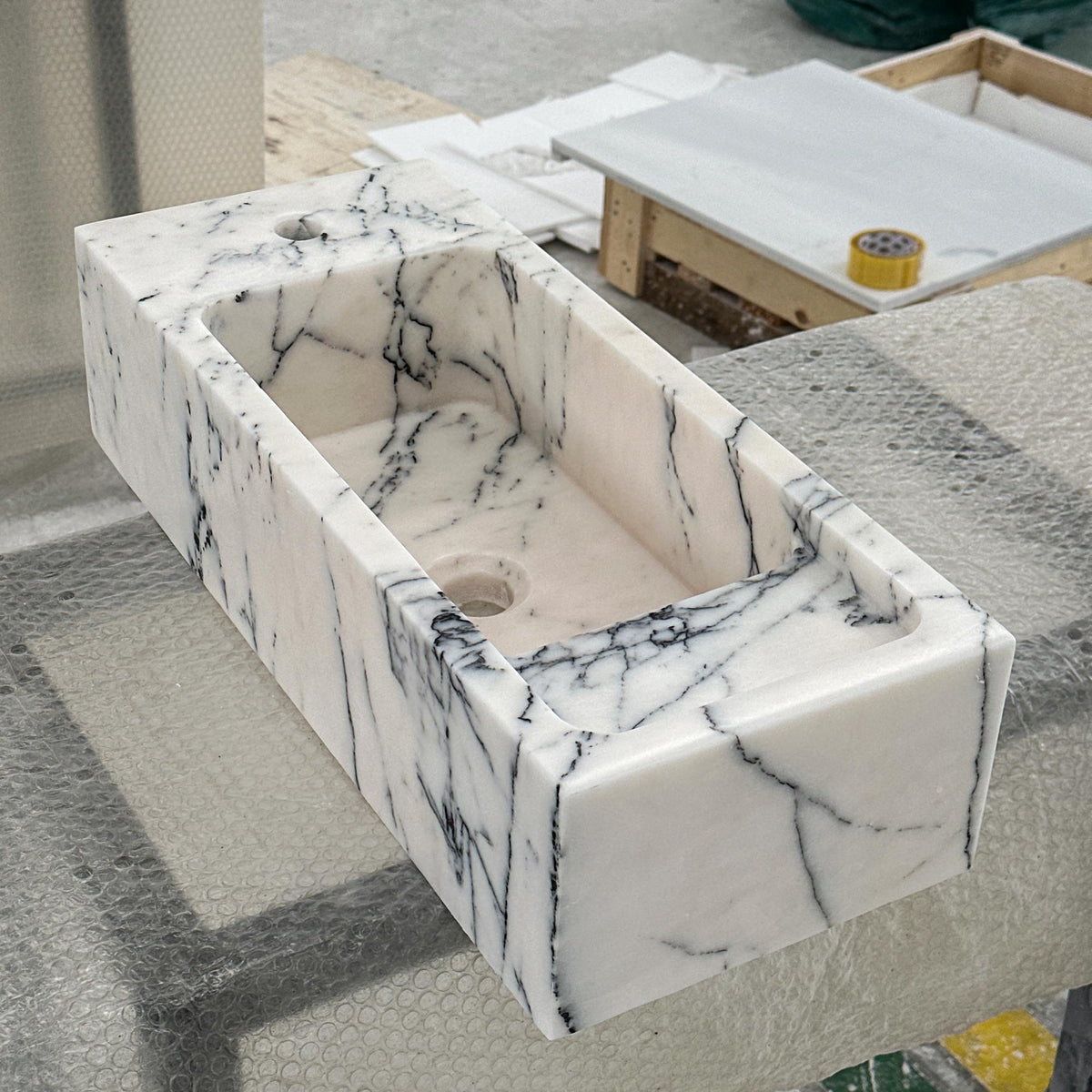 Small Lilac Marble Sink – Rectangular Vessel Design for Wall Mount or Compact Powder Room Vanity Use M6S32 — view 1