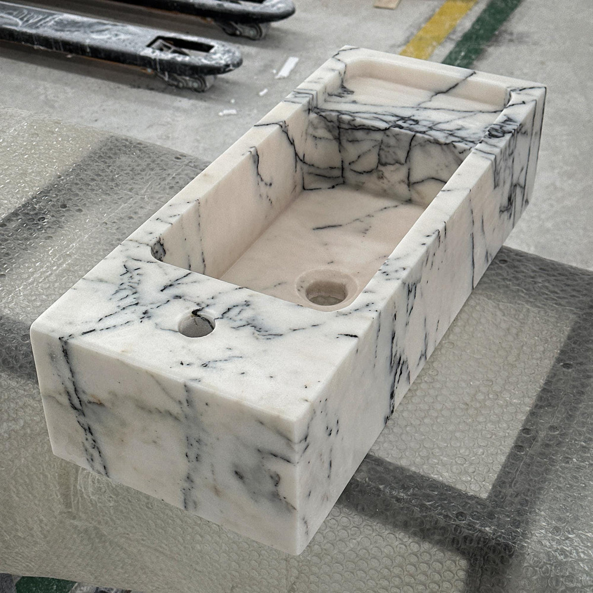 Small Lilac Marble Sink – Rectangular Vessel Design for Wall Mount or Compact Powder Room Vanity Use M6S32 — view 4