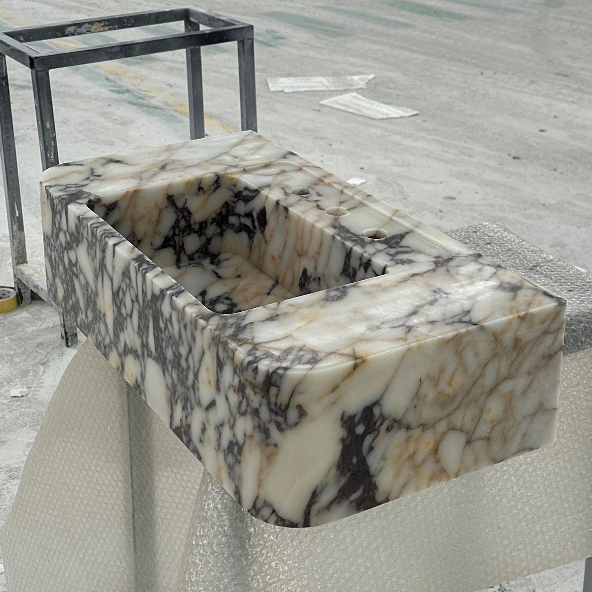 Calacatta Viola Marble Sink – Rectangular Polished Block Design for Luxury Countertop Vanities M6S37 — view 2