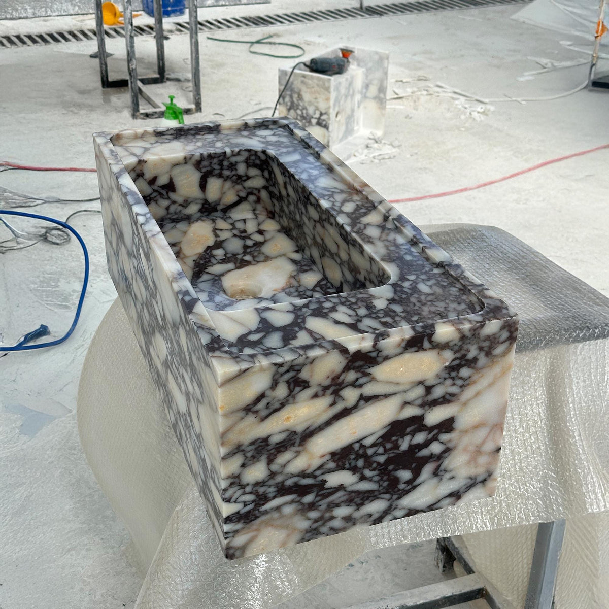 Calacatta Viola Marble Sink | Polished Modern Stone Basin | Rectangular Vanity for Designer Bathrooms M6S48 — view 1